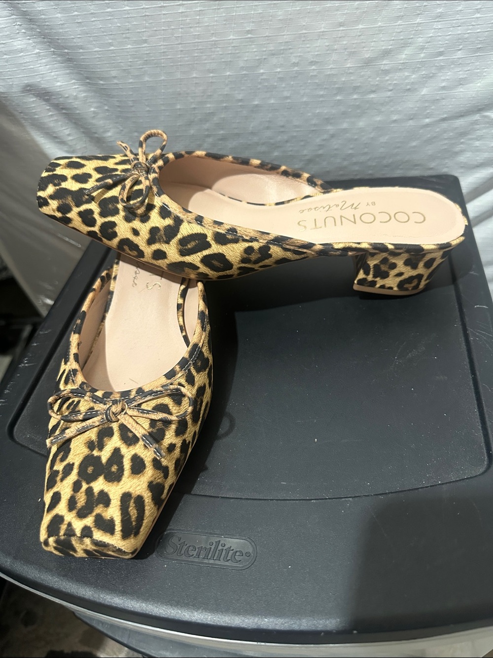 Coconuts by Matisse Leopard Print Bow Mules in Tan and Black